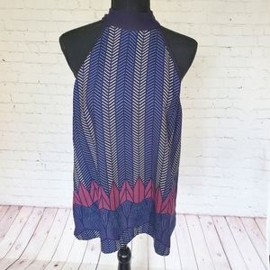 Women's Large Blue Kaileigh Halter Top Blouse Shirt